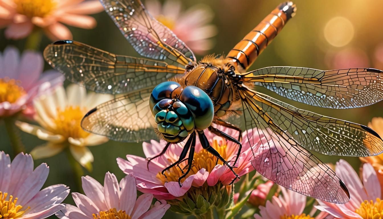 Dragonfly on Flower: Macro Photography in Vibrant Detail