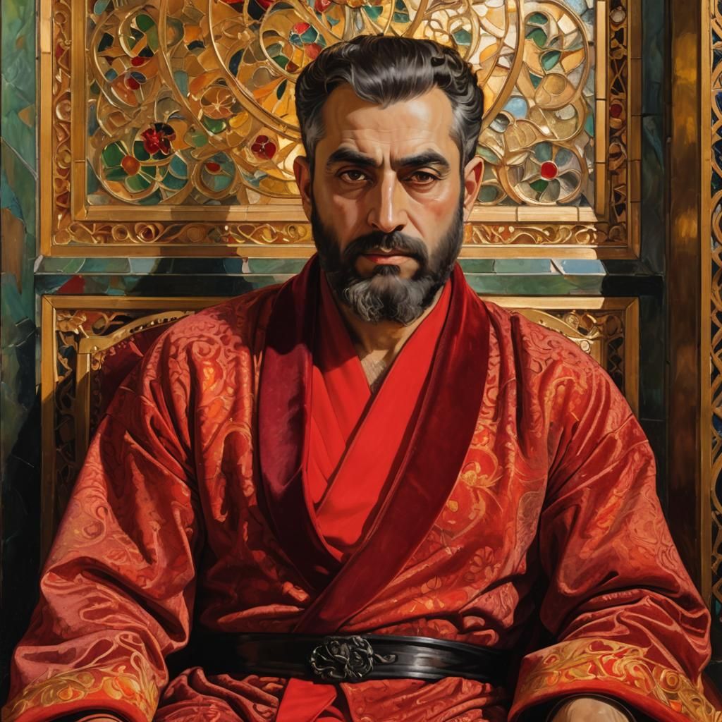 Iranian Ruler Portrait in Art Nouveau Style
