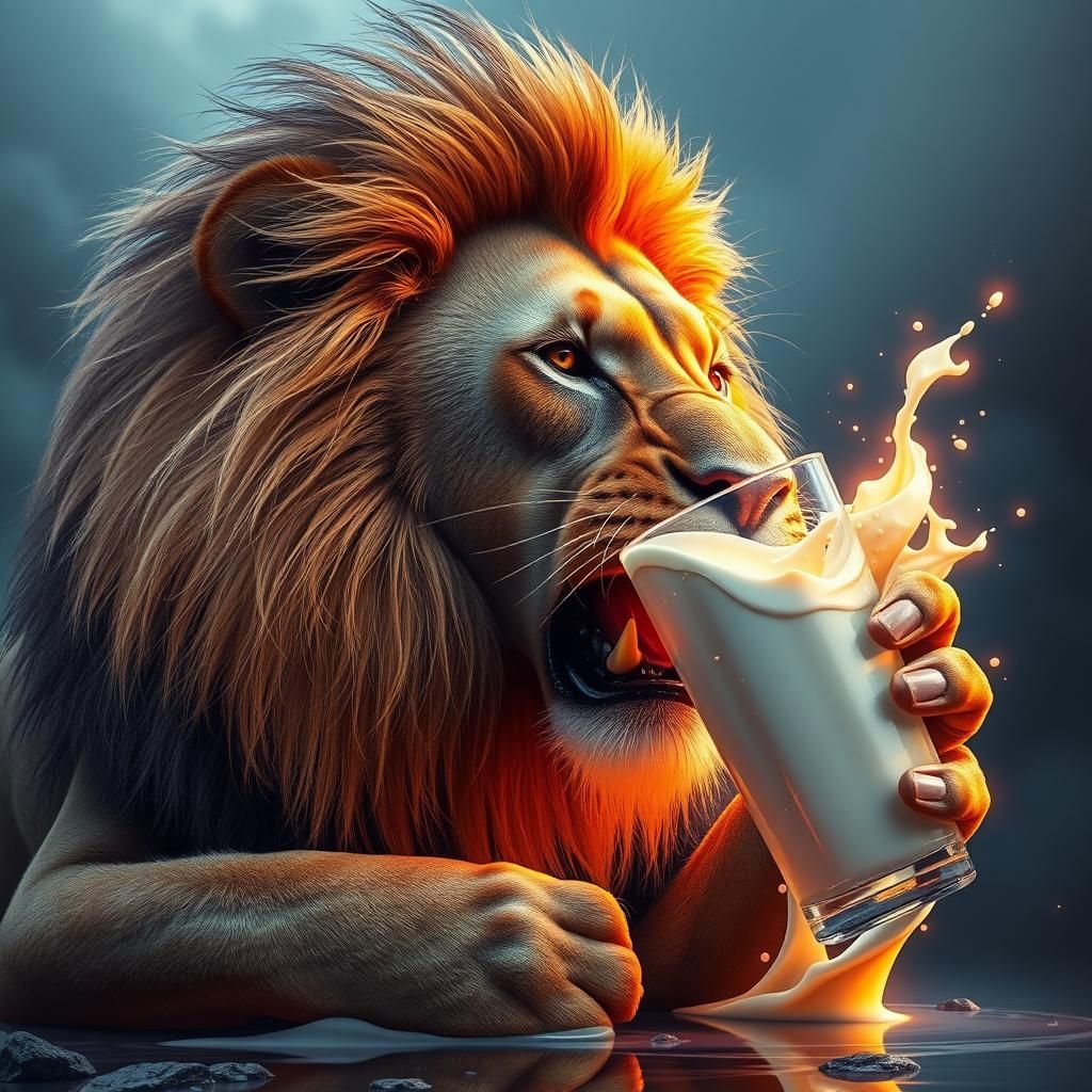 Lion Drinks Milk Energy Ad, Detailed Matte Painting