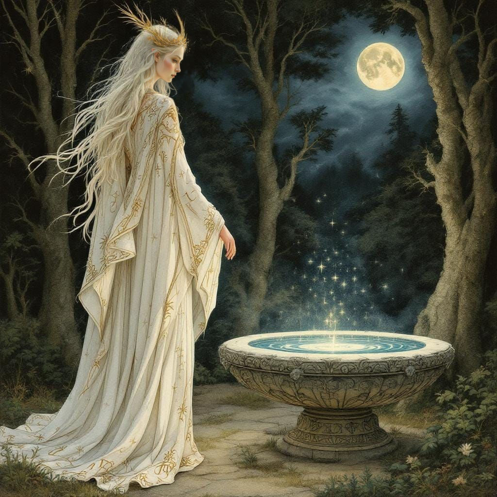 Galadriel and Her Mirror as Illuminated Manuscript