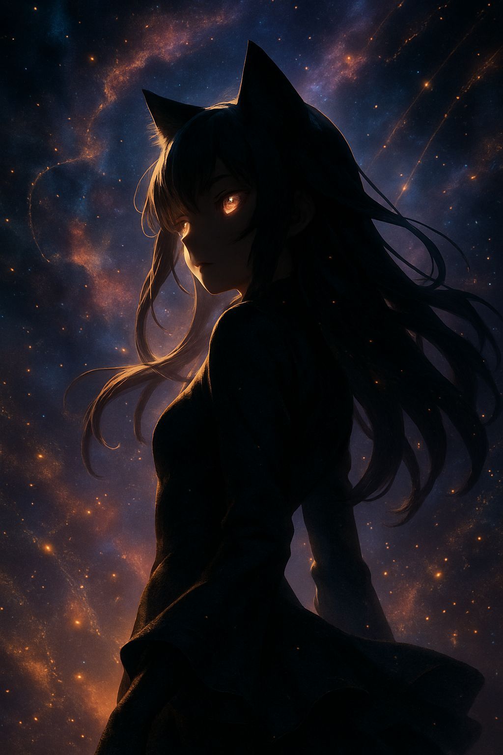 Ethereal Cosmic Cat Girl in Luxurious Aether