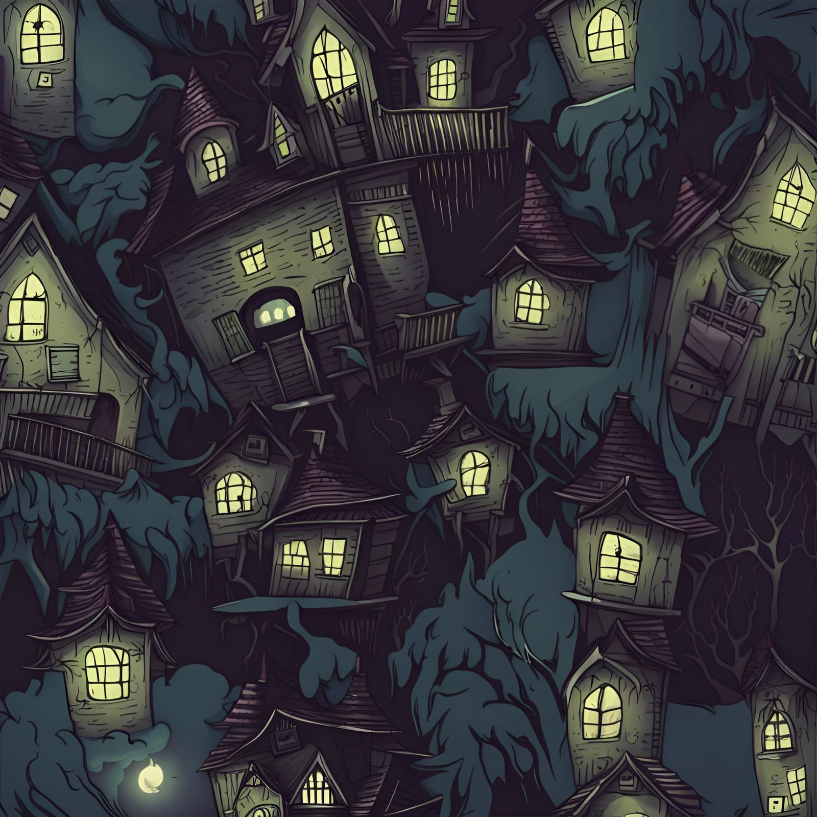 Eerie Haunted House Silhouette in Moonlight