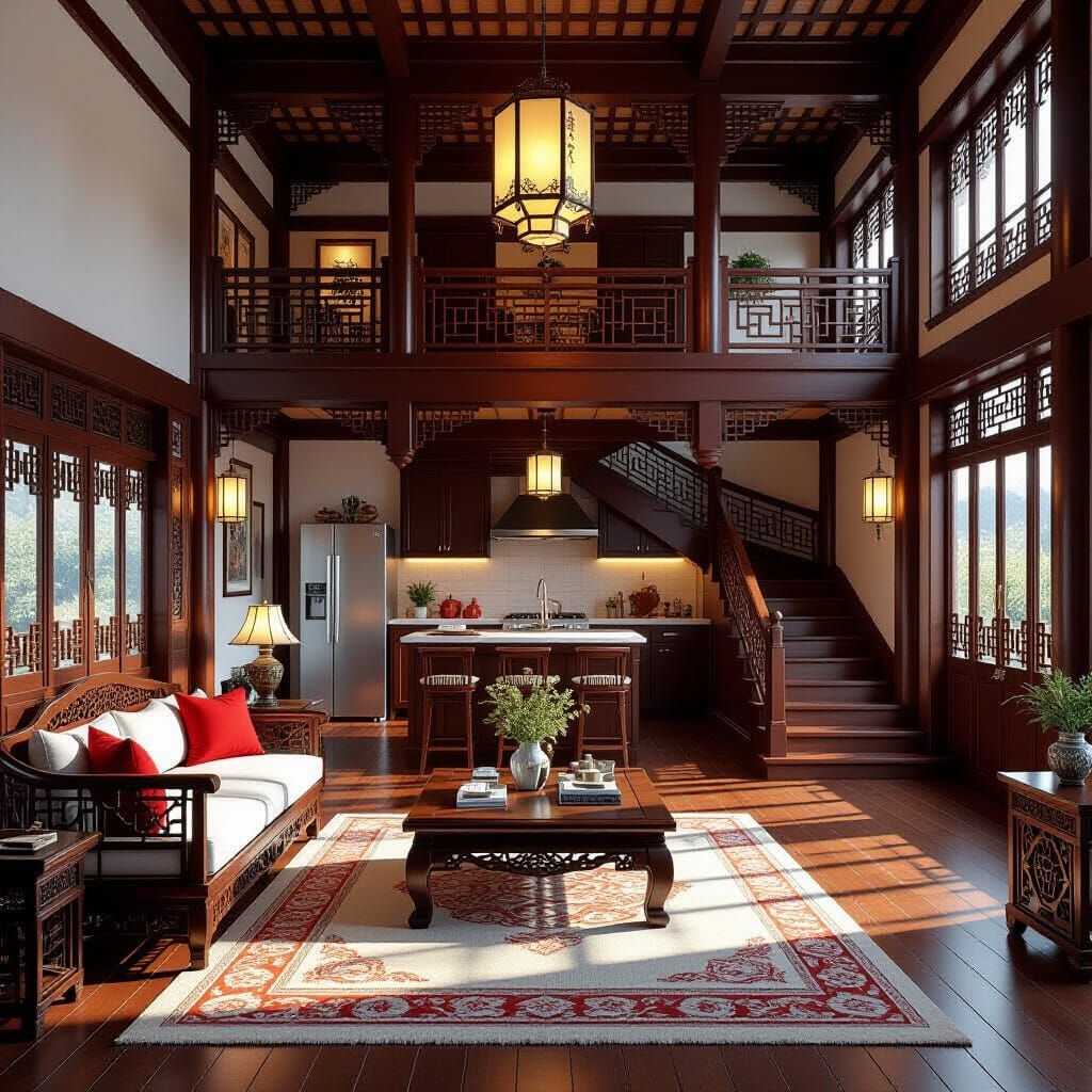 Serene Chinese Air B&B Interior with Traditional Decor