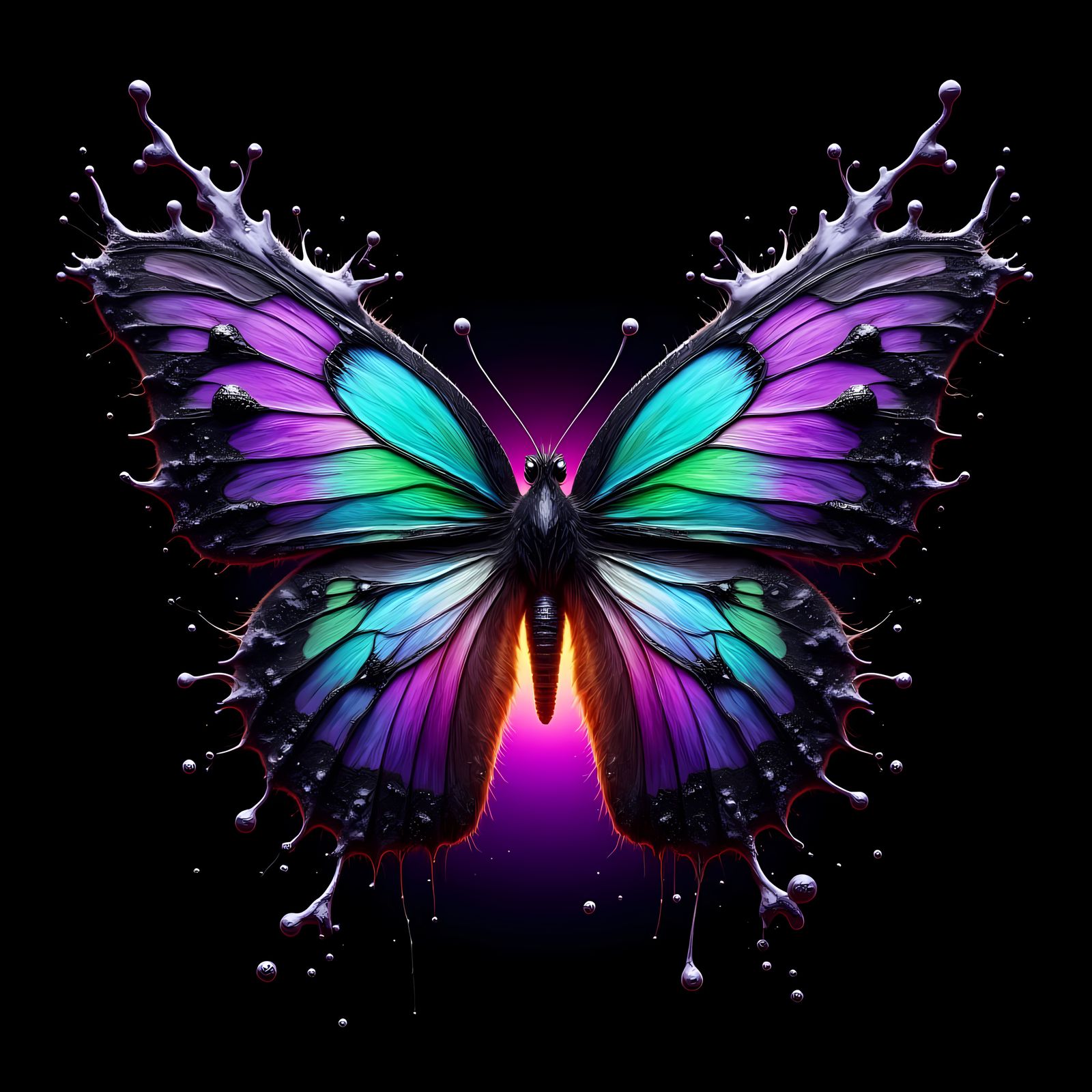 Surreal Inkblot Butterfly Portrait With Bioluminescent Glow
