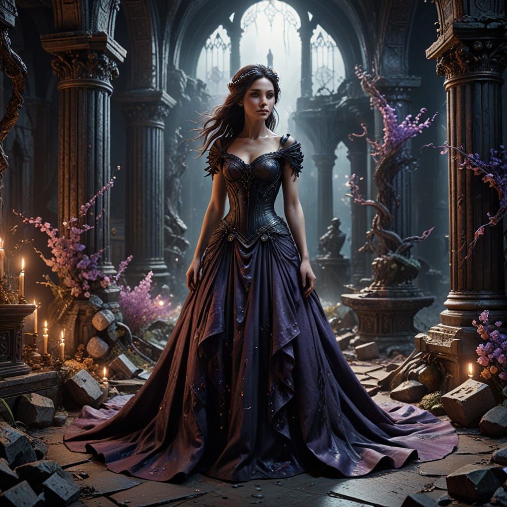 Ethereal Dark Fantasy Wedding Altar in Oil Gouache Style