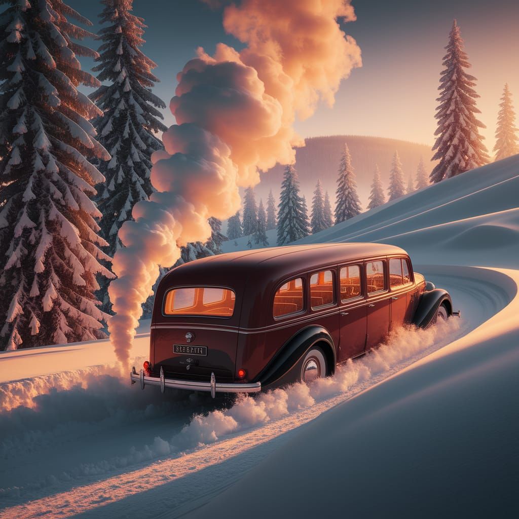 Glowing Vintage Train in Snowy Landscape