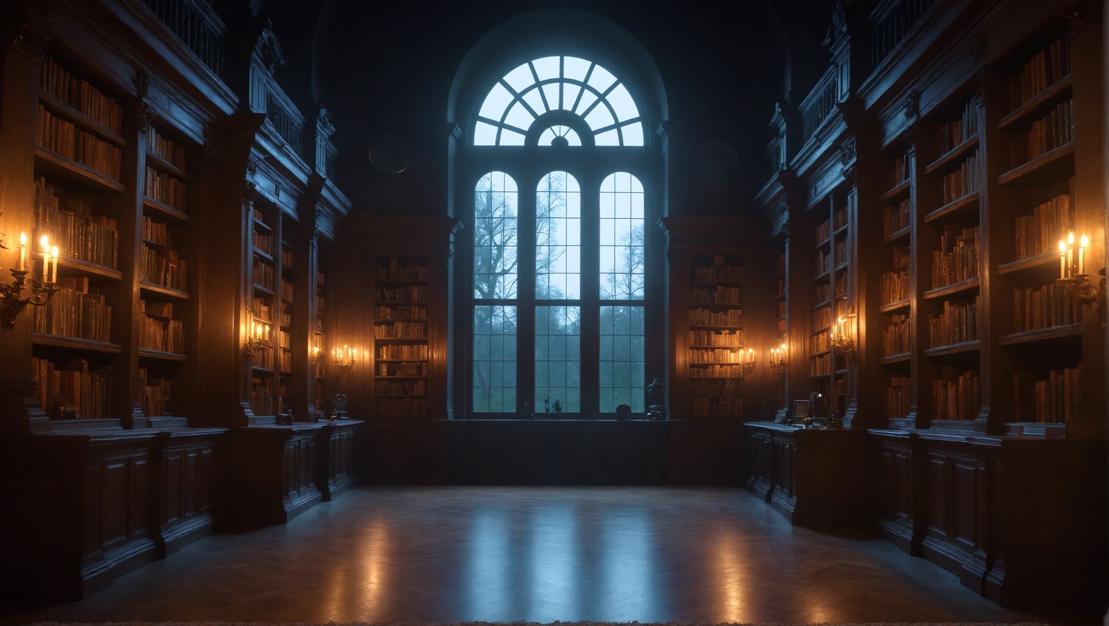 Moonlit Baroque Library at Night in Unreal Engine