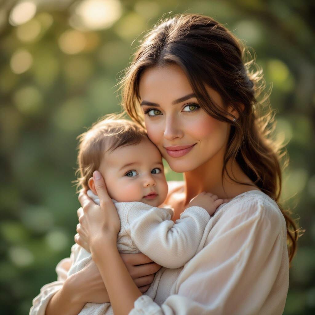 Tender Portrait of a Mother Holding Her Baby