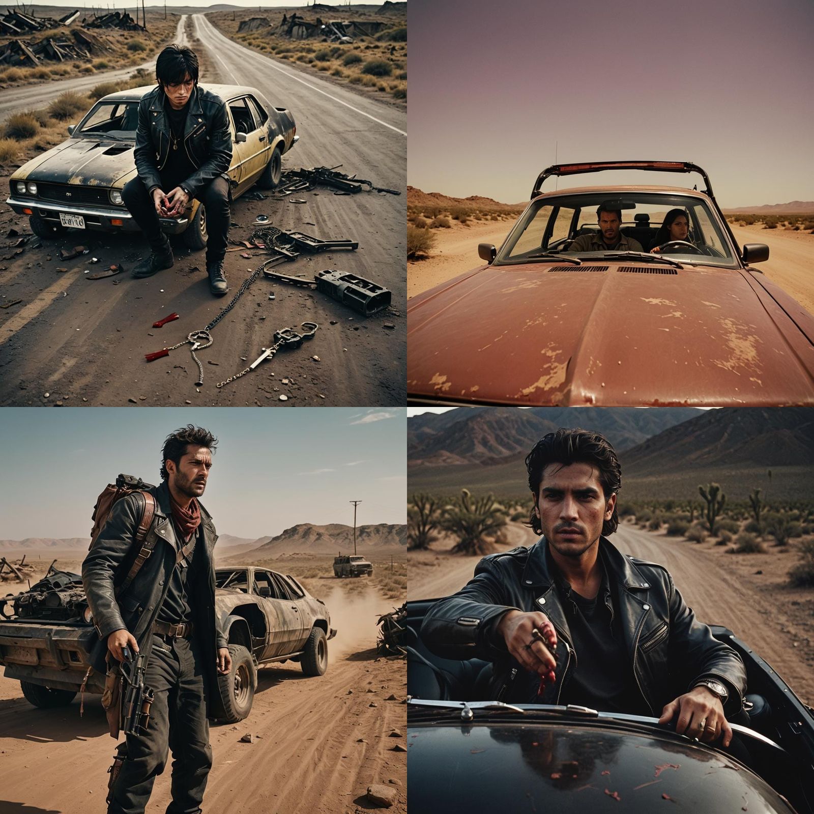 Post-Apocalyptic Man with Rosary on Desert Road