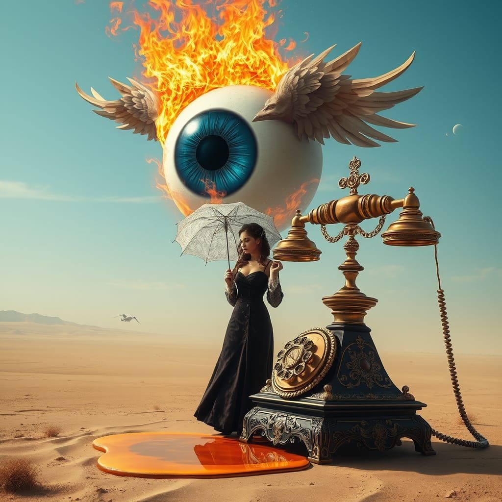 Surreal Eye Soars Above Victorian Woman