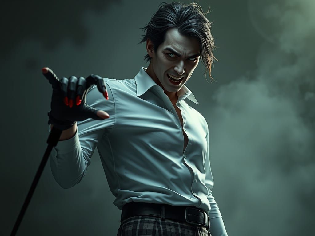 Dark, Atmospheric Vampire Golf Scene in Cyberpunk Style