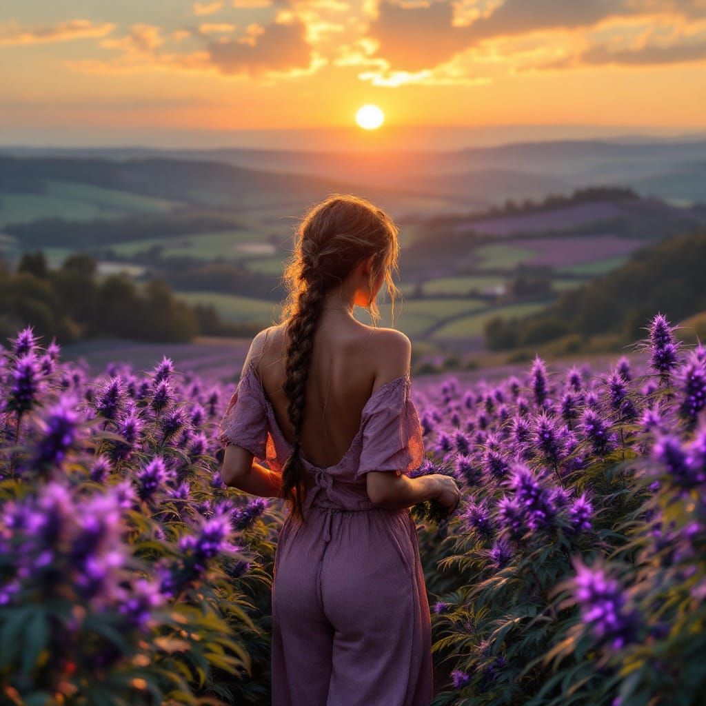 Vintage Cannabis Farm in Rheingau with Glowing Purple Plants