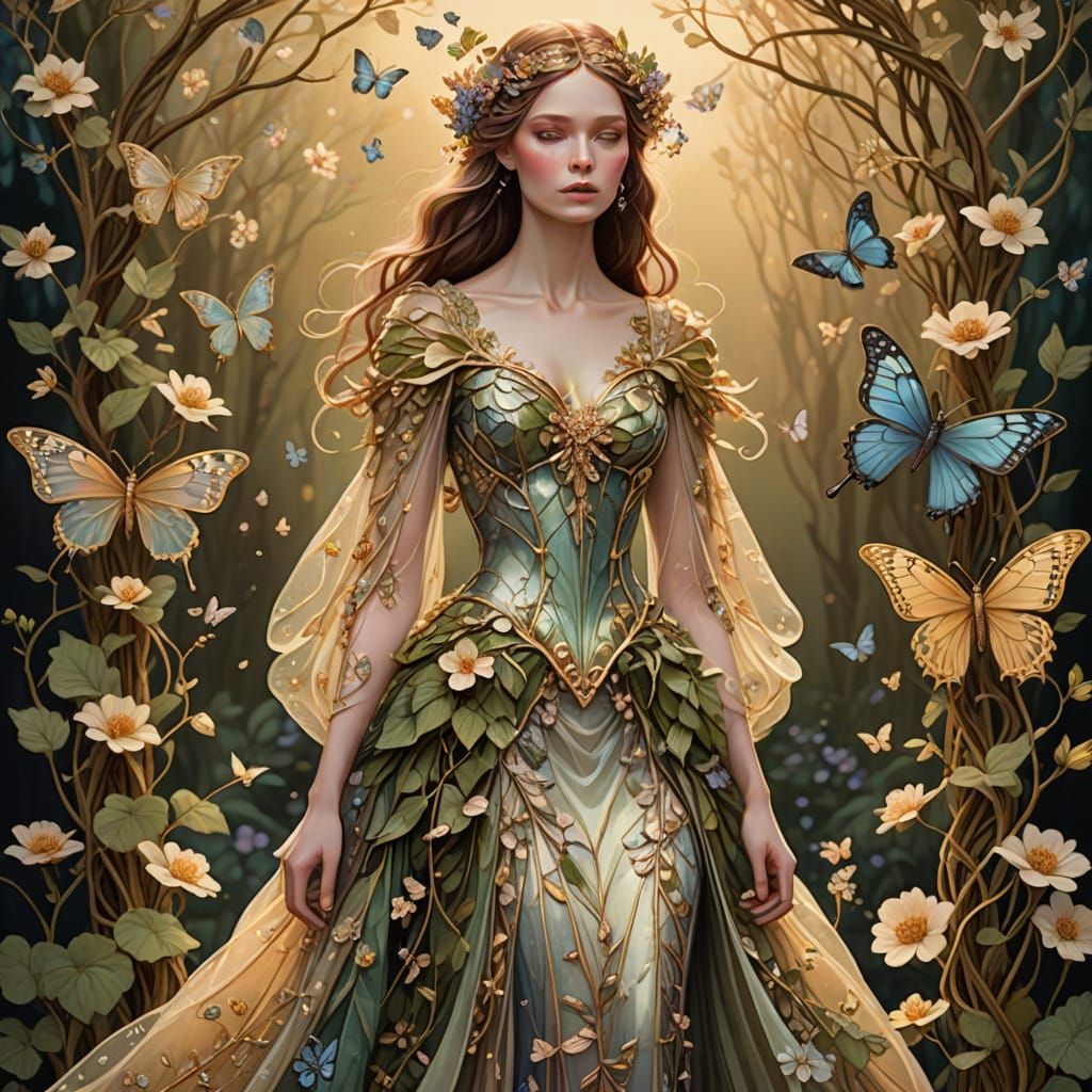Nature-Inspired Gown in Art Nouveau Style