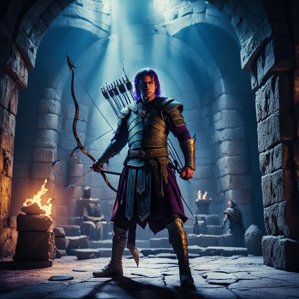 Dark Fantasy Dungeon Scene with Elf and Fighter