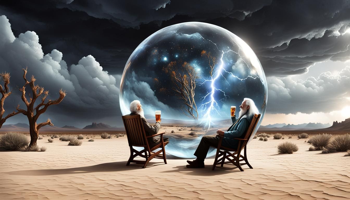 Surreal Desert Dreamscape with Floating Glass Ball