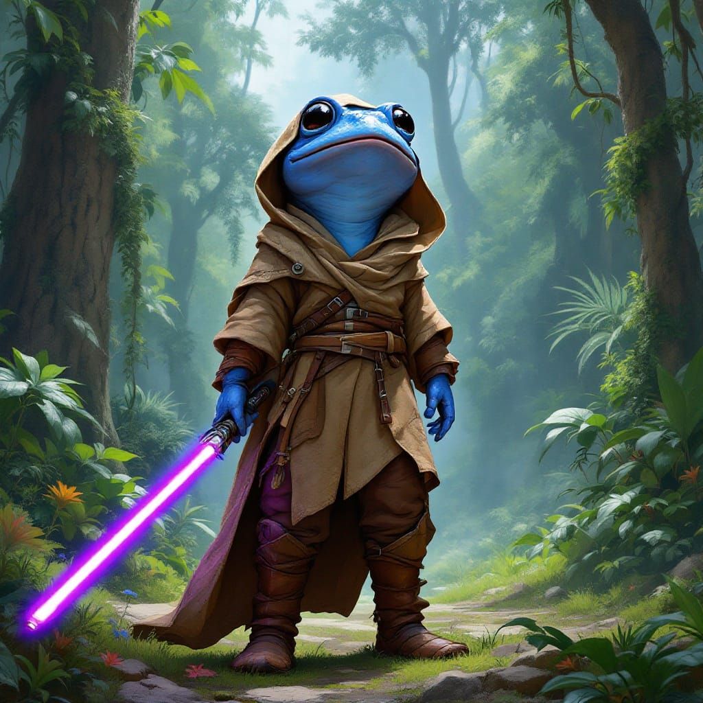 Mystical Frog Jedi in Rainforest Sanctuary