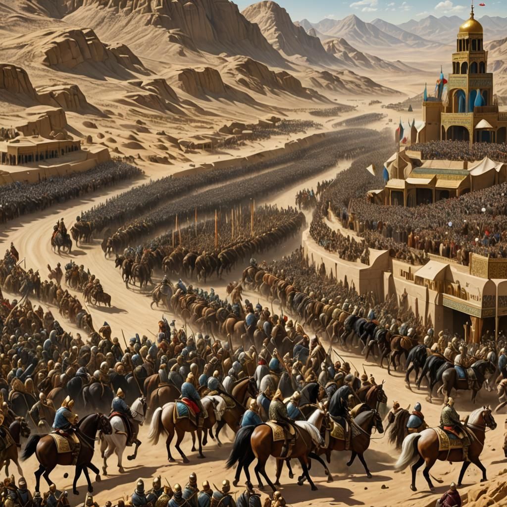 King Xerxes Leads Persian Army Through Desert