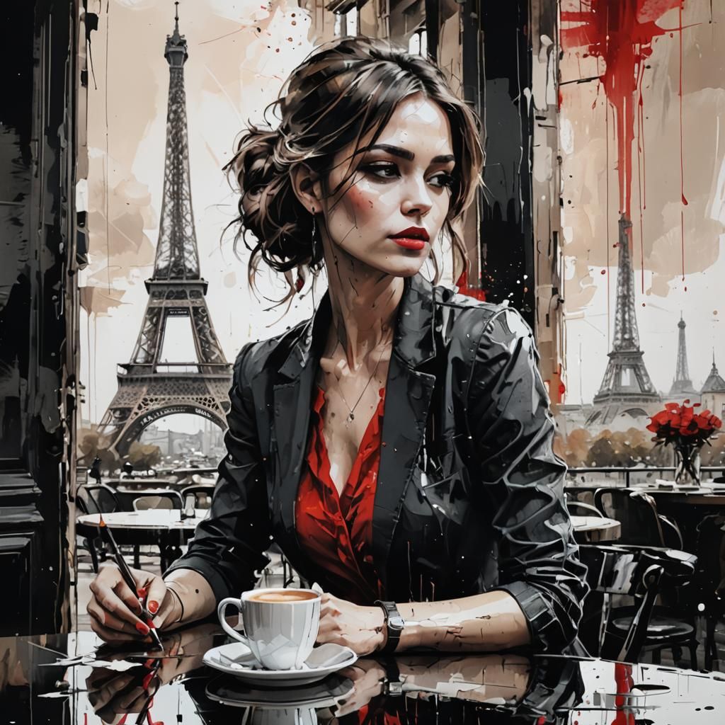 Parisian Cafe Scene in Russ Mills Style