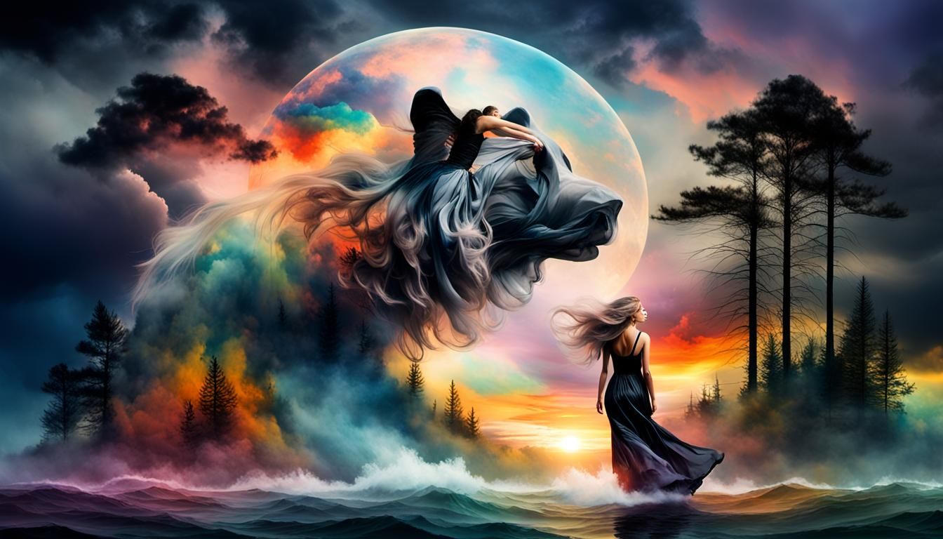 Woman in Storm: Double Exposure Digital Art