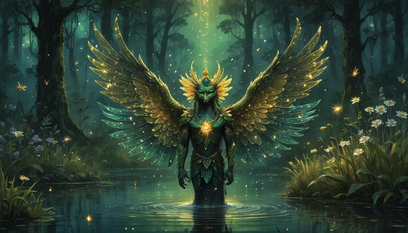 Garuda in Firefly Forest: Alcohol Ink Fantasy