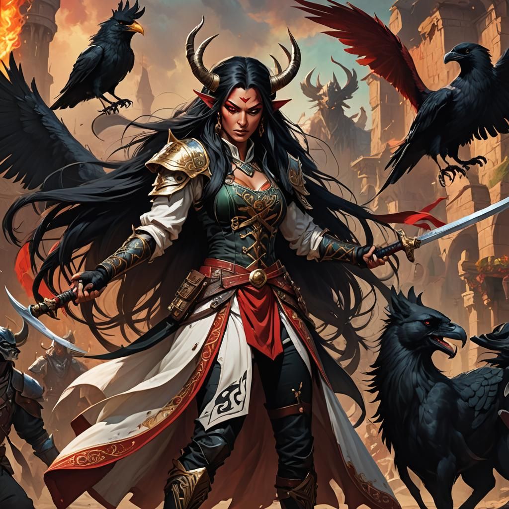 Tiefling Warrior: Fantasy Art in Oil Painting Style