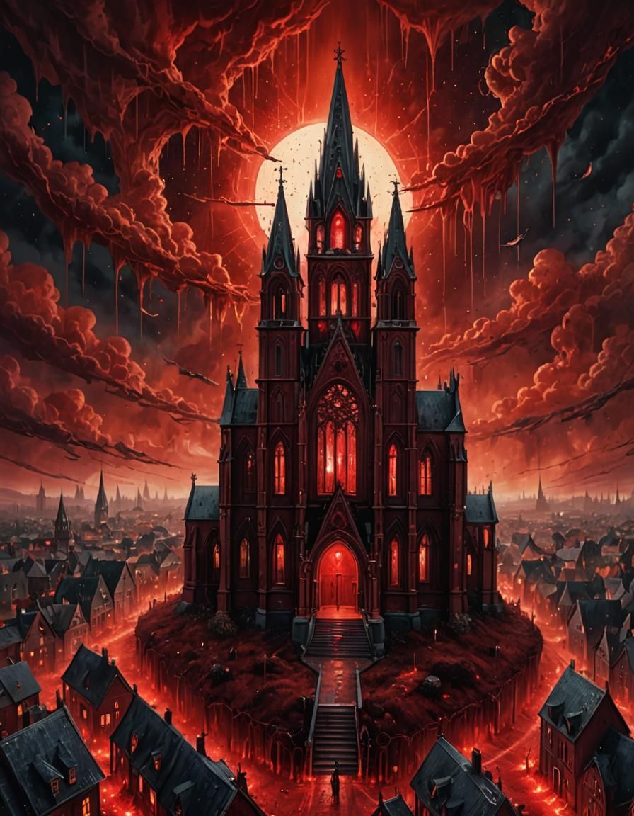 Hellish Gothic Church in Bloody Cosmic Abyss