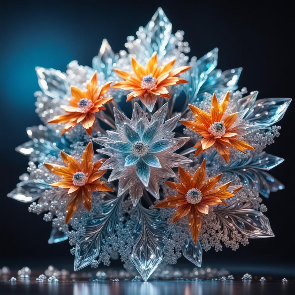 Frozen Fractal Flower Sculpture with Diamond Light