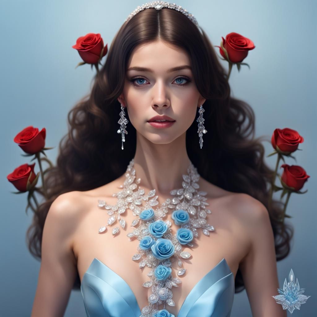 Dress with Blue Crystal Roses and Straps