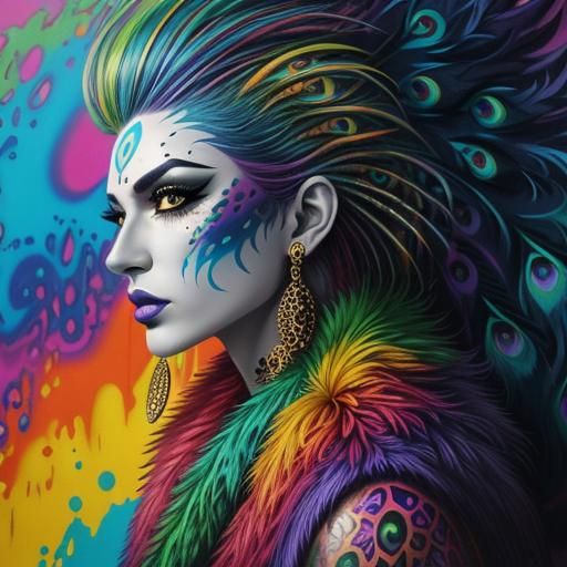 Colorful Dragon Scale Woman in Graffiti Art Style