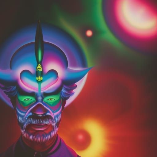 Cosmic Clown Satan: Bioluminescent Hyperrealistic Art