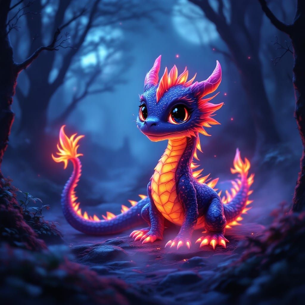 Mystical Dragon Illuminates Moonlit Forest