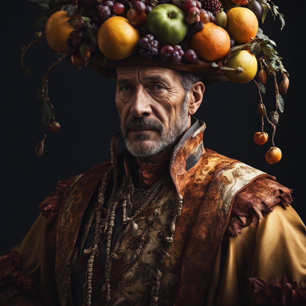 hyperrealistic tropical fruit in the style of giuseppe arcimboldo
