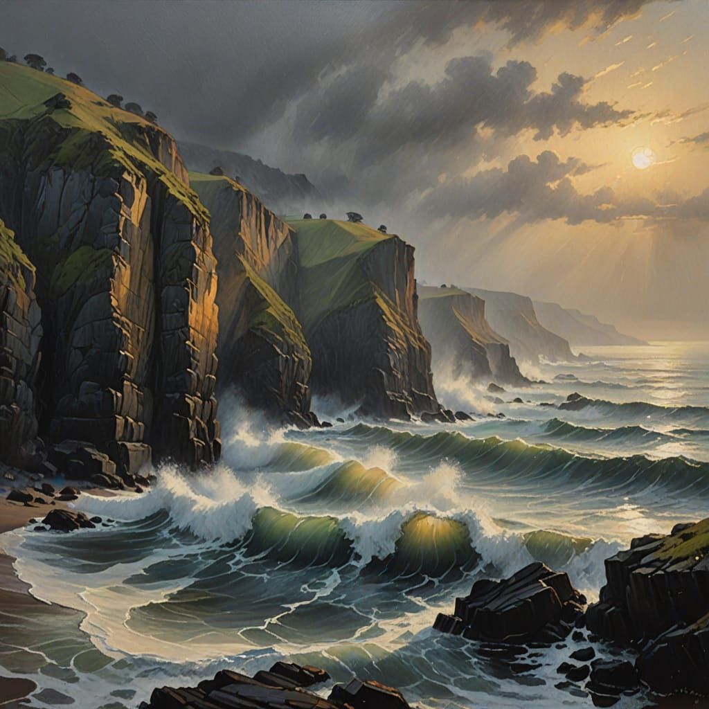 Misty Seascape Oil Painting in Impressionistic Style