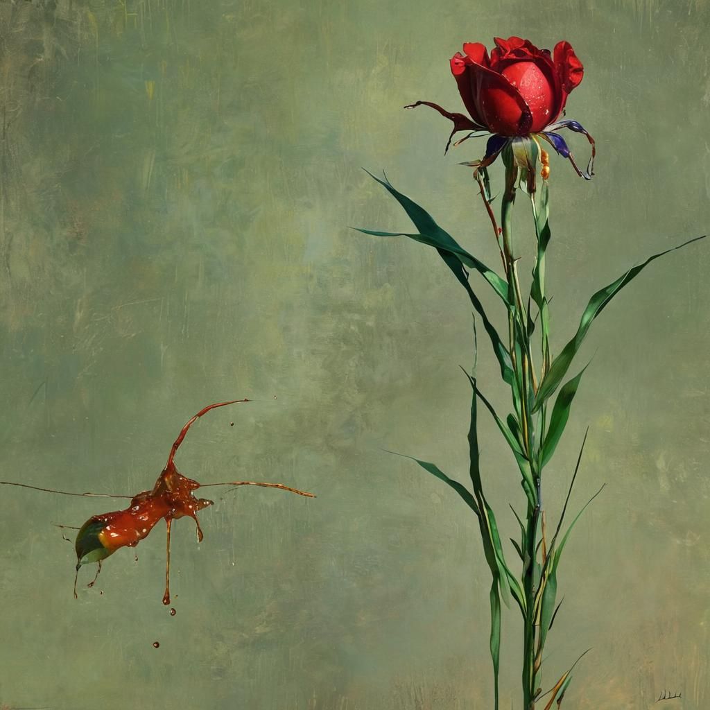 Surreal Autumn Rose Hips in Melting Oil