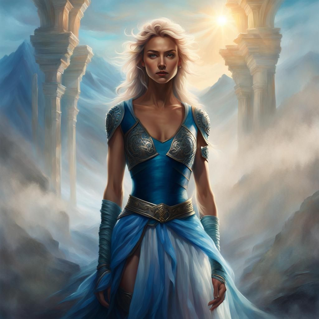 Heroic Warrior on Misty Cliff, Digital Oil Painting