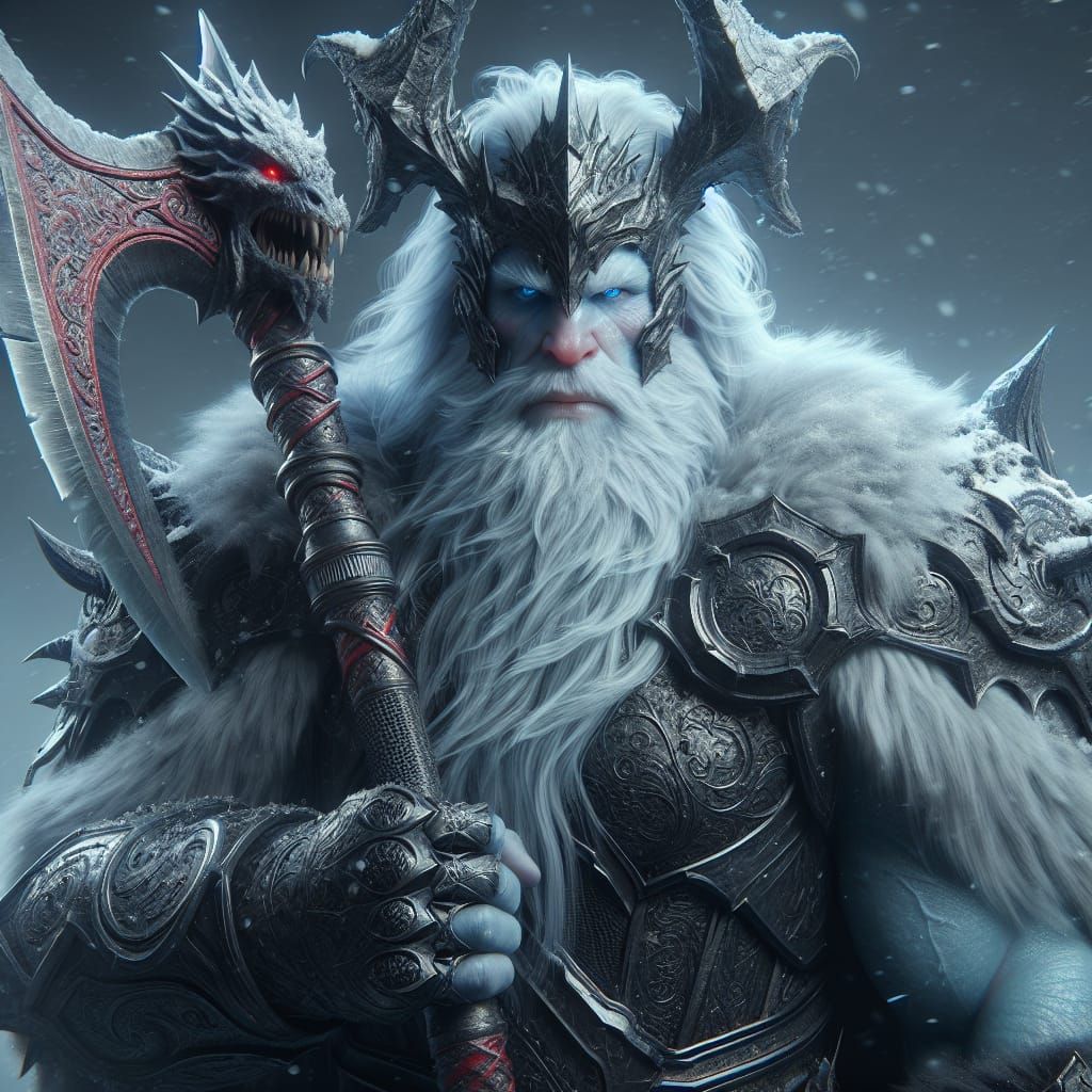 Frost Giant with Dragon Helmet in Digital Matte Painting