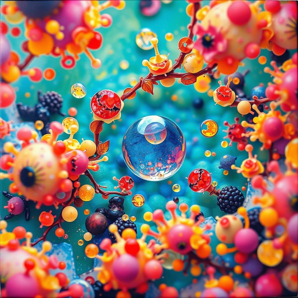 Vibrant Microscopic World in Gouache Style