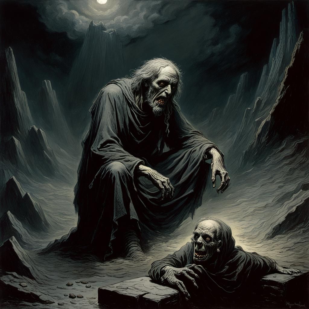 Scene of Anguish and Horror in Engraving Style