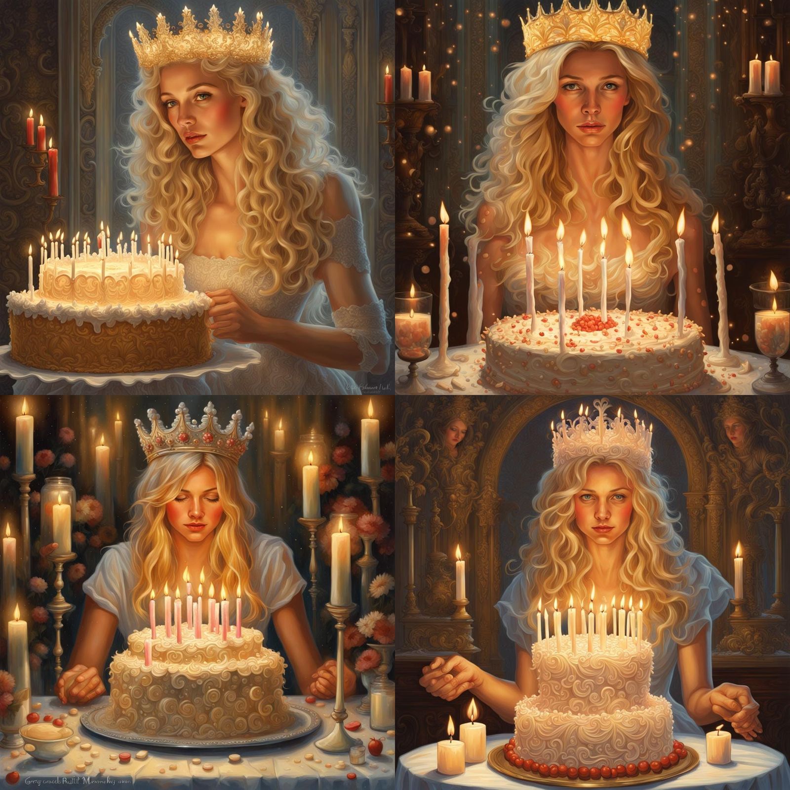 Blonde Woman with Birthday Candle Crown, Fantasy Art