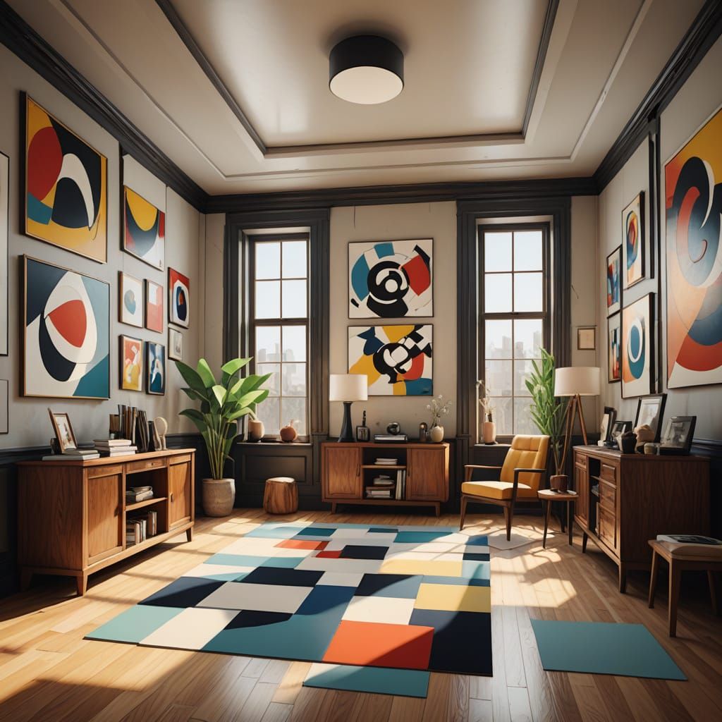 Neo-Cubist Room with Geometric Shapes
