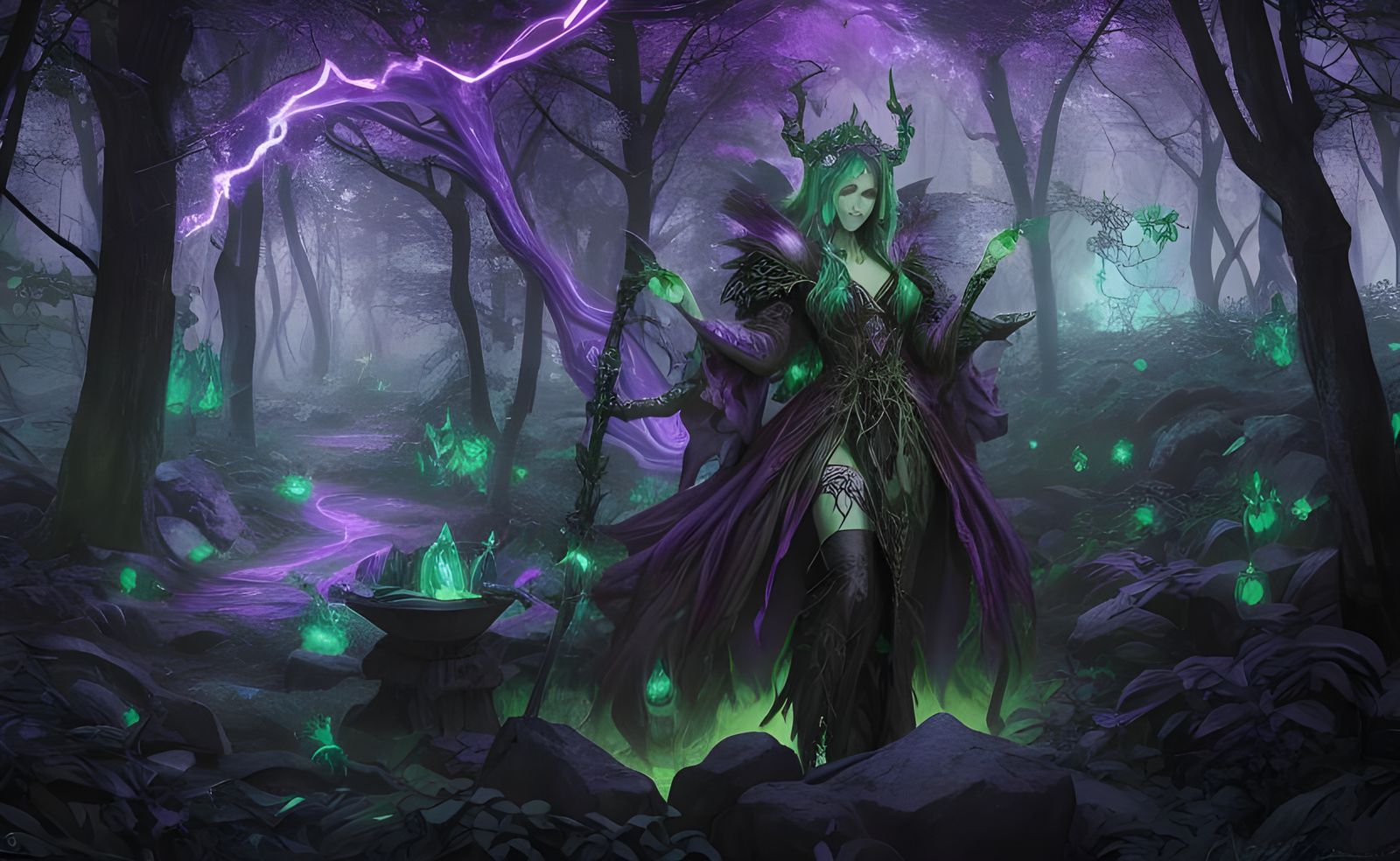 Enchanting Sorcerer in Goblincore Forest, Froud Style