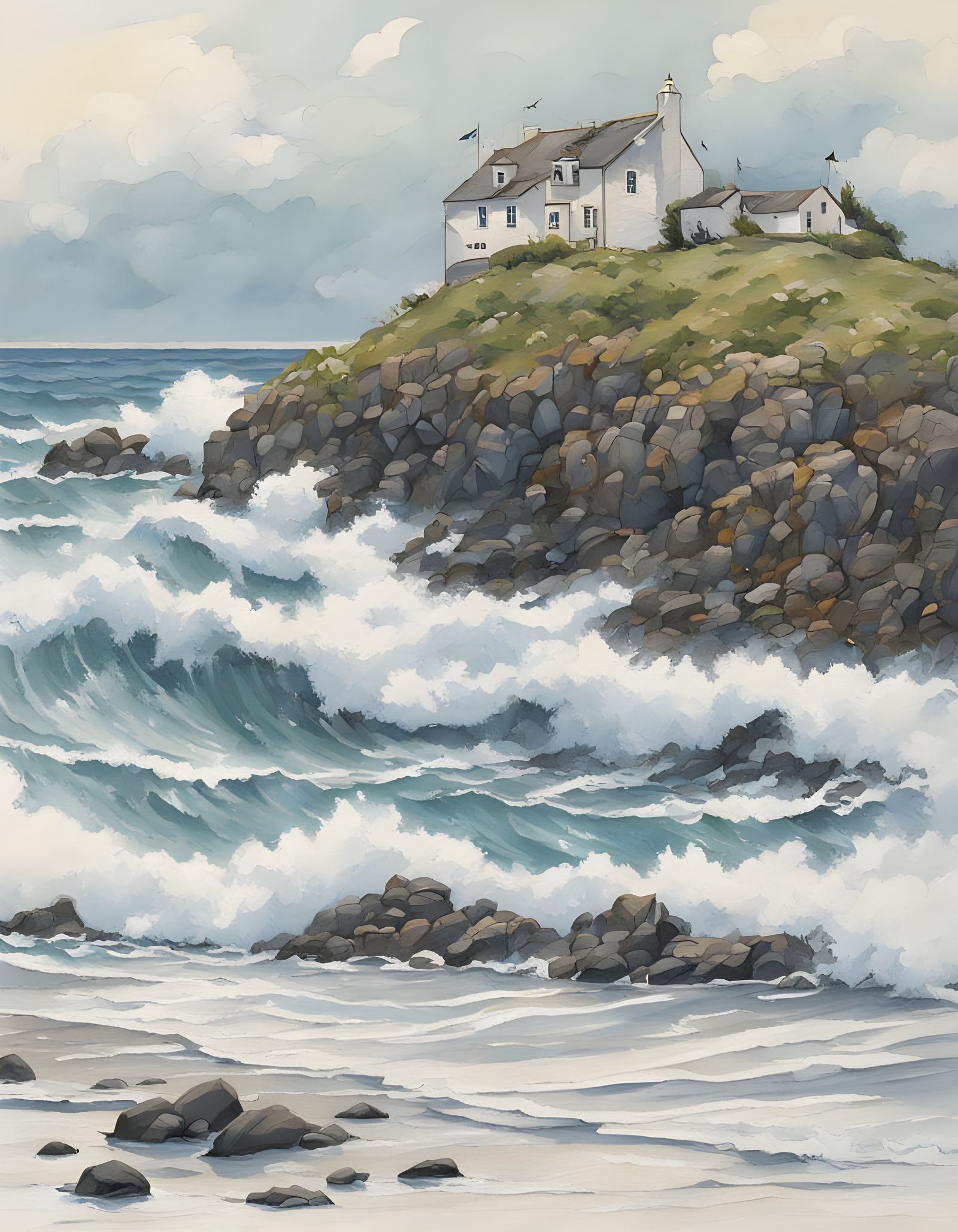 Cornish brave waves & sea breeze view from the foreshore