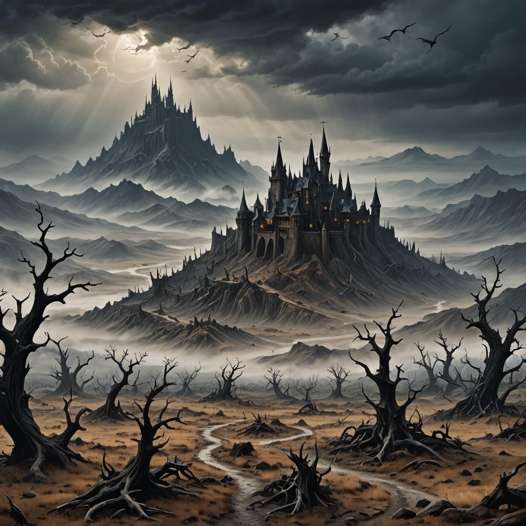 Terrifying Nightmare Landscape with Dark Castle