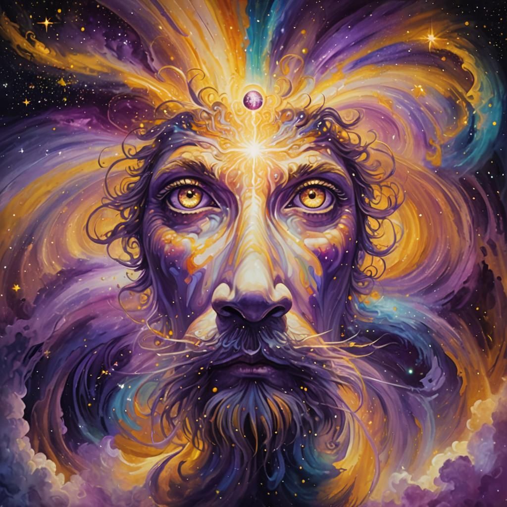 God Creates Universe in Surreal Landscape Painting