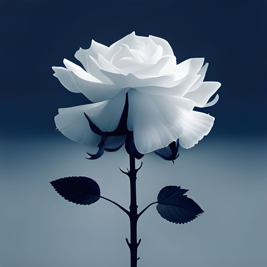 Withered Rose at Night in Blue and White