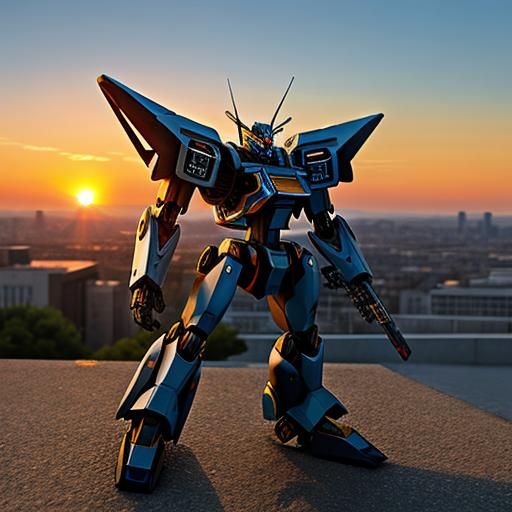 Mini Mecha Silhouette at Sunset