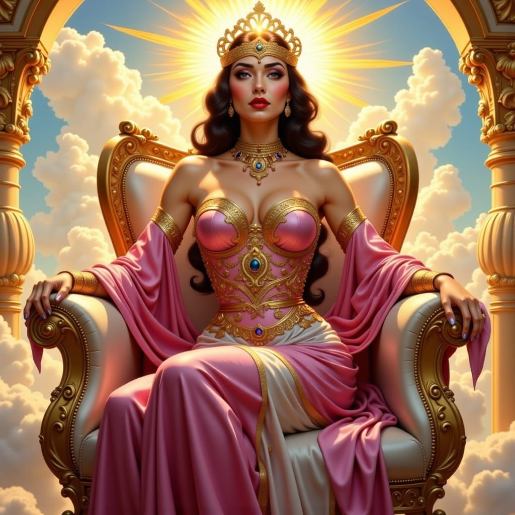 Regal Goddess in Opulent Neoclassical Splendor