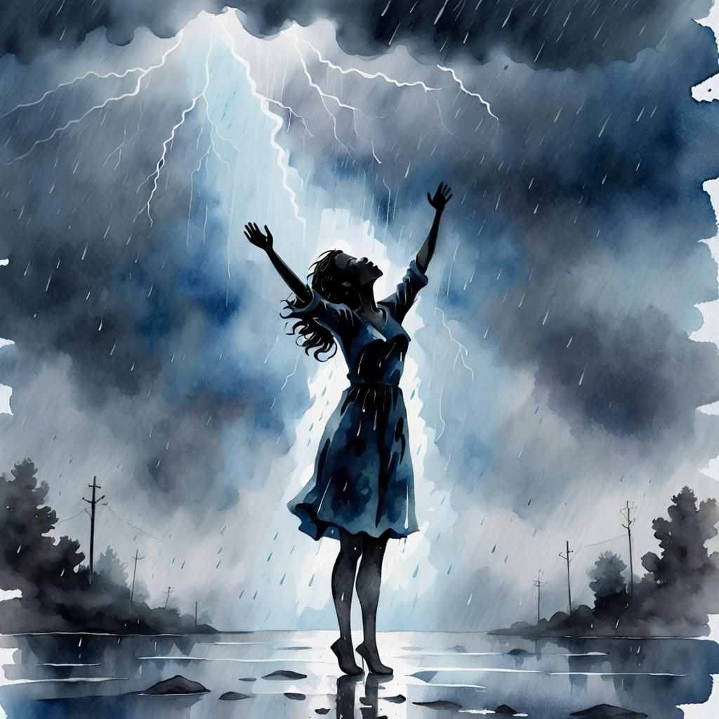 Melancholic Watercolor: Crying Woman with Broken Heart