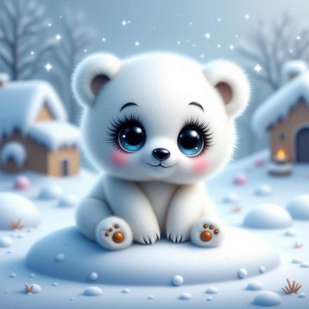 Chibi Polar Bear in Winter Wonderland