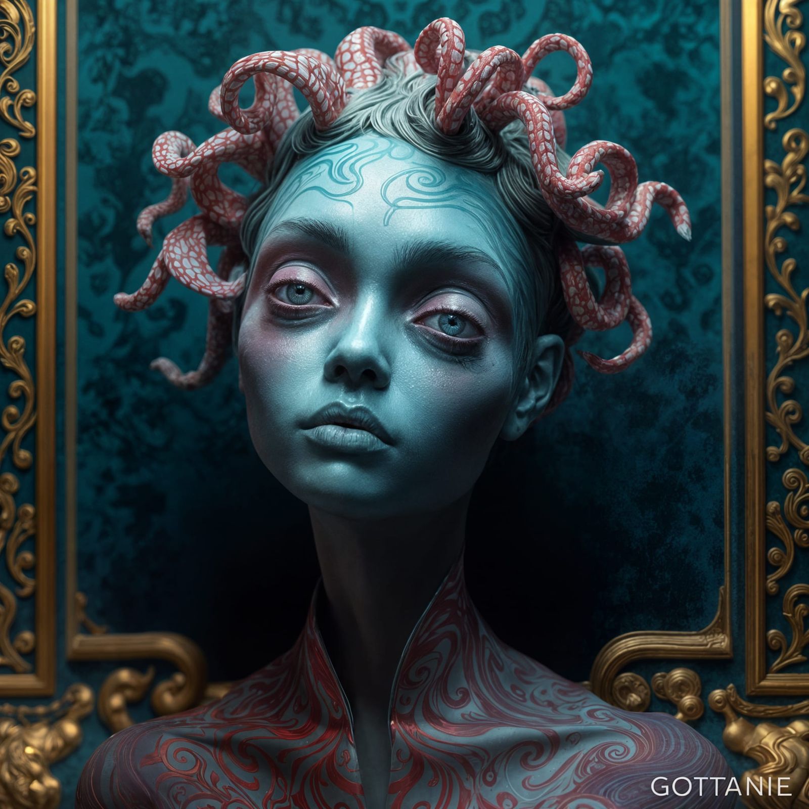 Lithophyte Entity on Blue Velvet in 3D Style